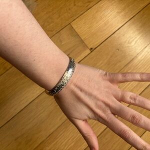 Engraved Metal Bracelet Cuff Silver Color